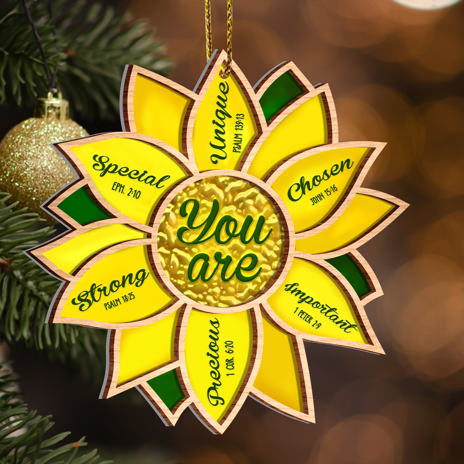Sunflower You Are Bible Identity In Christ Ornament 2 Layers Christmas Car Hanging Wooden Acrylic Ornament