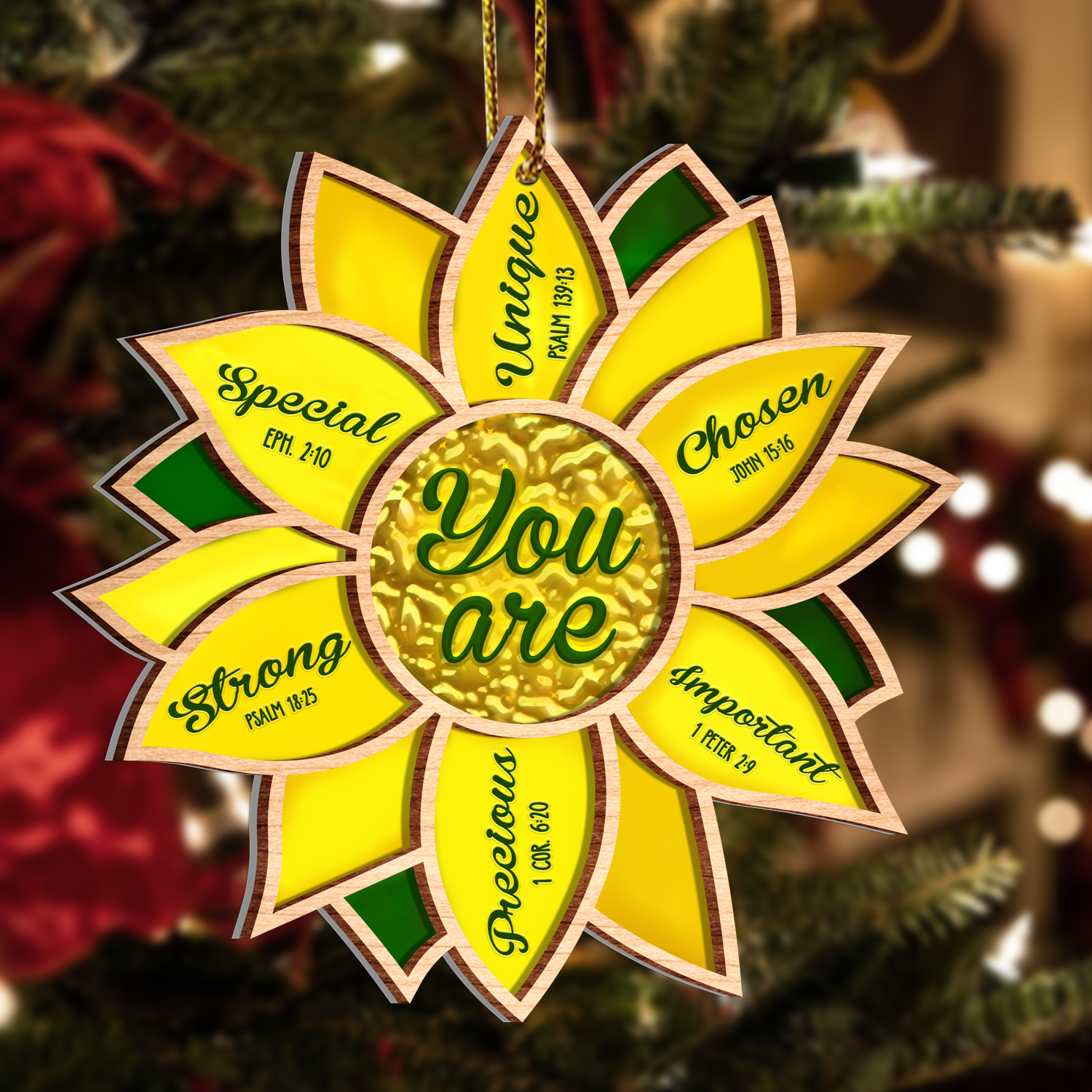 Sunflower You Are Bible Identity In Christ Ornament 2 Layers Christmas Car Hanging Wooden Acrylic Ornament