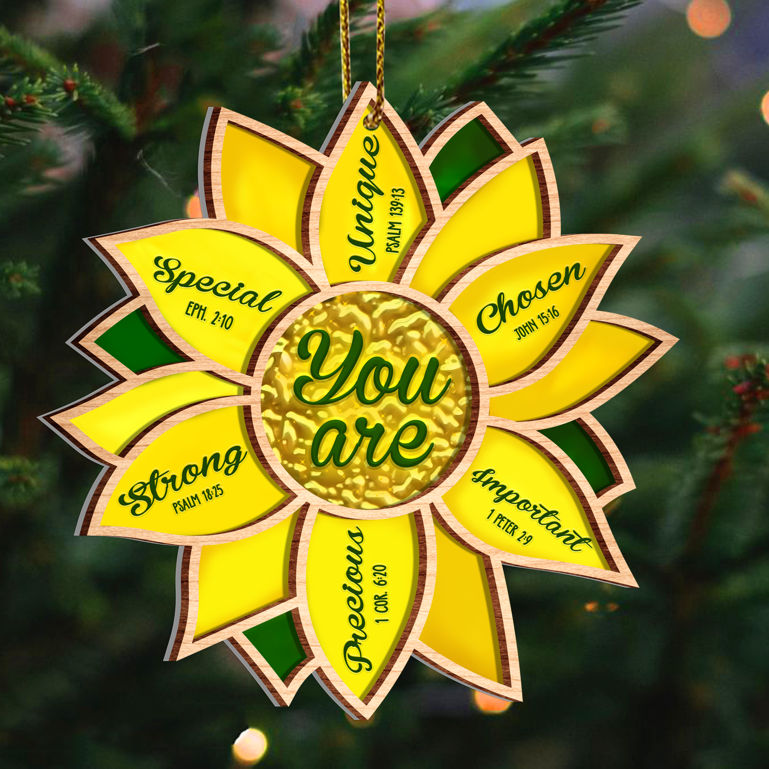 Sunflower You Are Bible Identity In Christ Ornament 2 Layers Christmas Car Hanging Wooden Acrylic Ornament