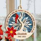 Cardinal Poinsettia You're Always By My Side Custom 2 Layers Stained Glass Suncatcher Christmas Car Hanging Wooden Ornament