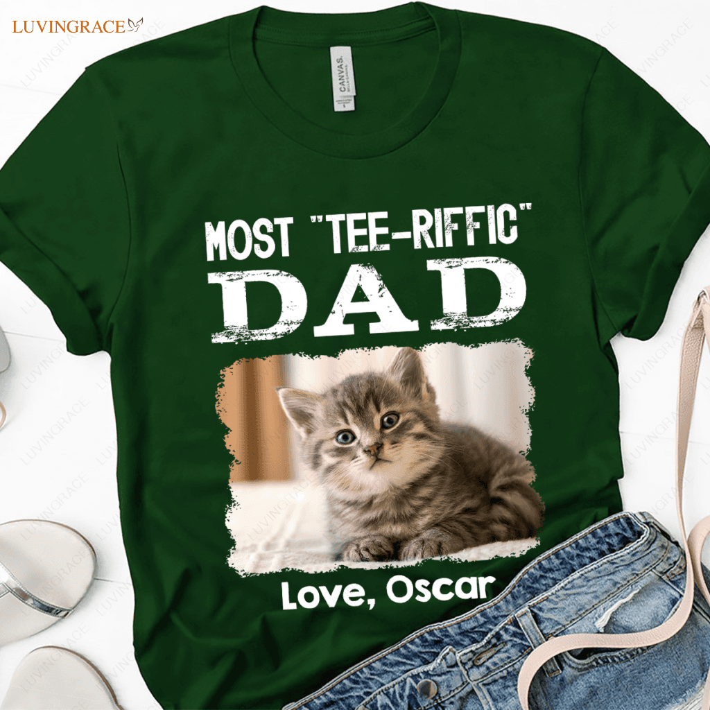 Most Tee-Riffic Dad Custom Pet Photo Tshirt Shirt