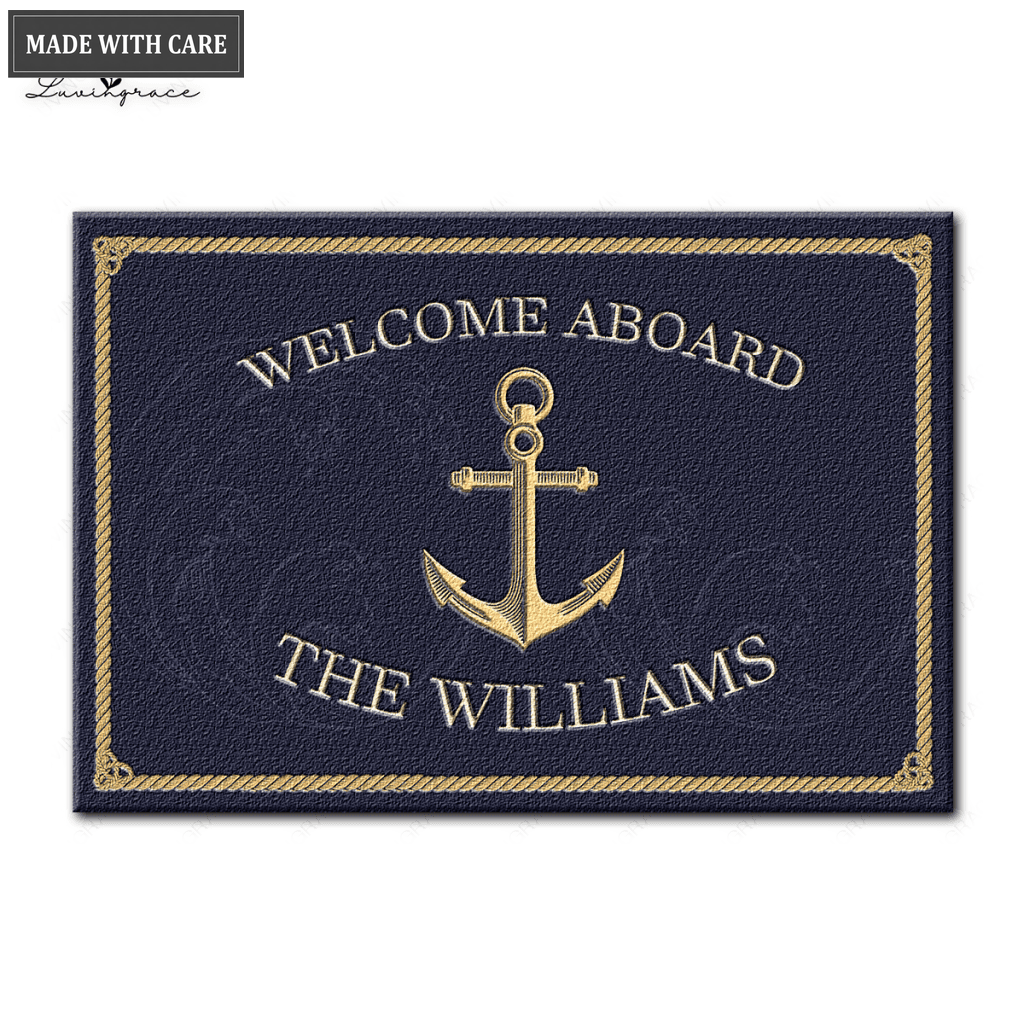 Nautical Anchor Boat Family Personalized Doormat