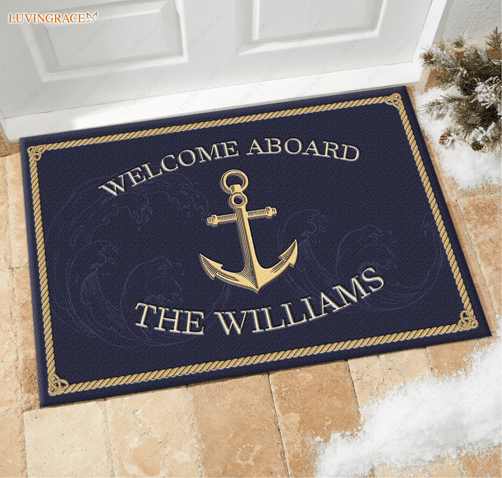 Nautical Anchor Boat Family Personalized Doormat