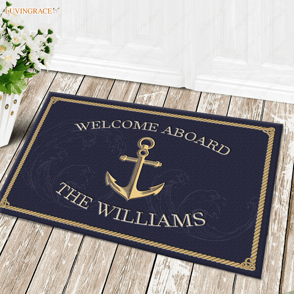 Nautical Anchor Boat Family Personalized Doormat