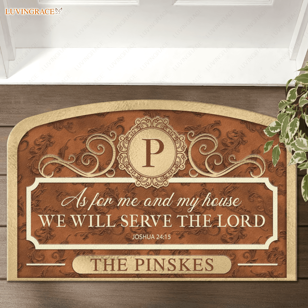 New Family Home Serve The Lord Personalized Shaped Doormat