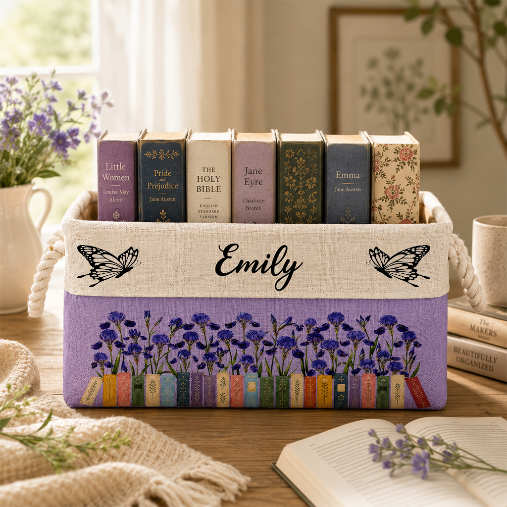 Custom Storage Basket - Personalized Birth Month Flower Basket - Ideal Gifts for Back To School, Bookish Lovers