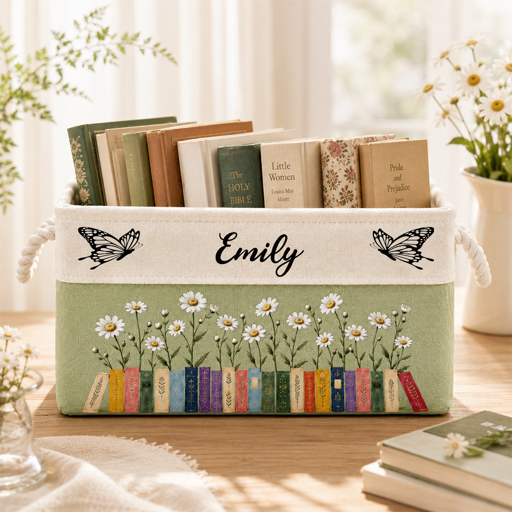 Custom Storage Basket - Personalized Birth Month Flower Basket - Ideal Gifts for Back To School, Bookish Lovers