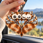 Personalized Names Brown Owl Couple Ornament - Owl Couple Heart Car Ornament - Anniversary Gifts for Couples, Husband & Wife