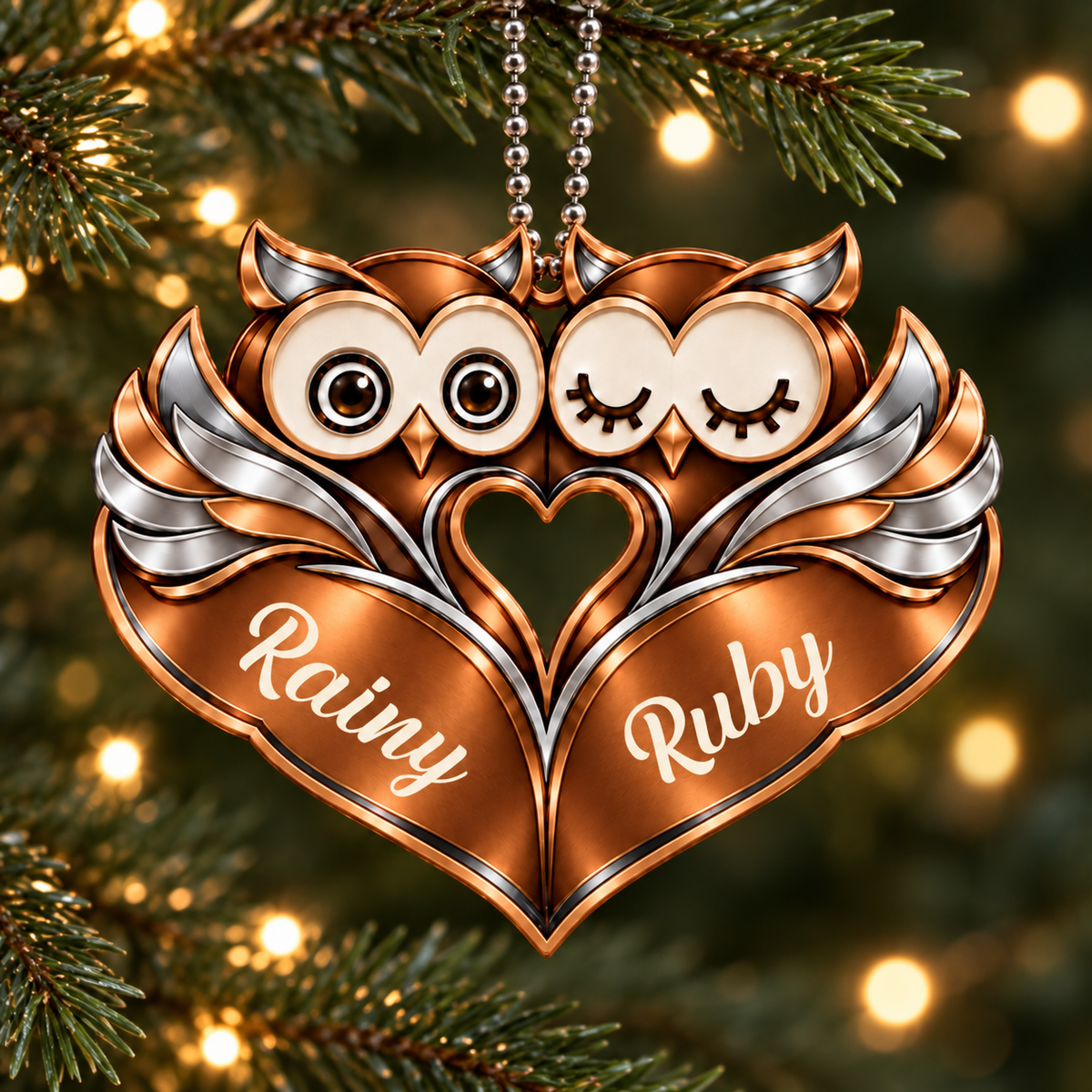 Personalized Names Brown Owl Couple Ornament - Owl Couple Heart Car Ornament - Anniversary Gifts for Couples, Husband & Wife