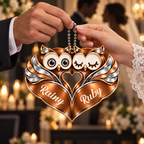 Personalized Names Brown Owl Couple Ornament - Owl Couple Heart Car Ornament - Anniversary Gifts for Couples, Husband & Wife