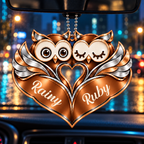 Personalized Names Brown Owl Couple Ornament - Owl Couple Heart Car Ornament - Anniversary Gifts for Couples, Husband & Wife