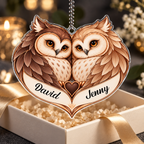 Personalized Names Classic Vibes Owl Couple Heart Ornament - Anniversary Gifts for Couples