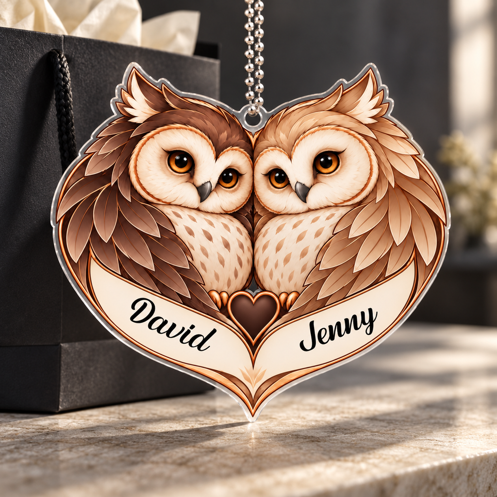 Personalized Names Classic Vibes Owl Couple Heart Ornament - Anniversary Gifts for Couples