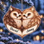 Personalized Names Classic Vibes Owl Couple Heart Ornament - Anniversary Gifts for Couples