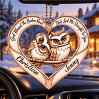 Couple Owl Heart Personalized Ornament - Custom Names God Blessed Heart with Owl Couple Heart Car Ornament - Gift for Couples, Anniversary Gifts for Husband & Wife, for Owl Lovers
