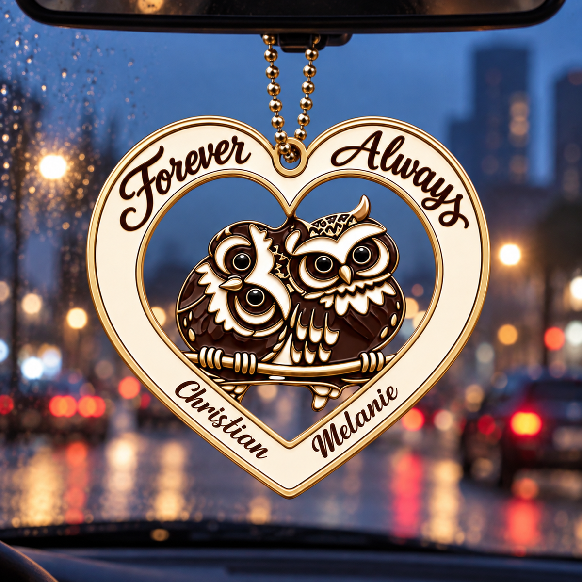 Personalized Couple Owl Ornament - Custom Names Forever and Always with Owl Couple Heart Car Ornament - Gift for Couples, Anniversary Gifts for Husband & Wife