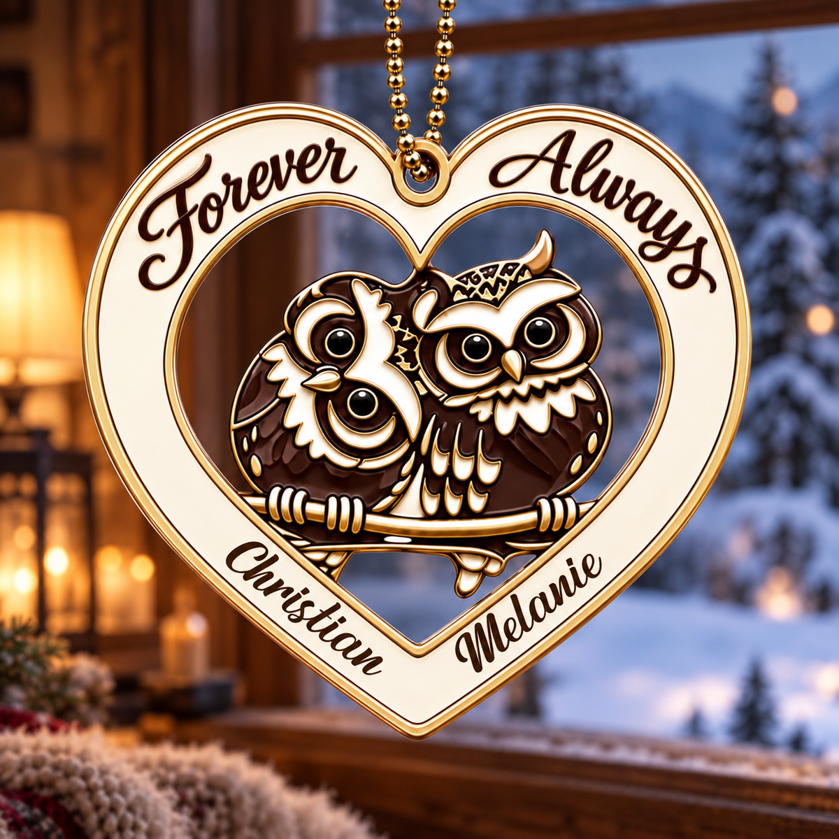 Personalized Couple Owl Ornament - Custom Names Forever and Always with Owl Couple Heart Car Ornament - Gift for Couples, Anniversary Gifts for Husband & Wife