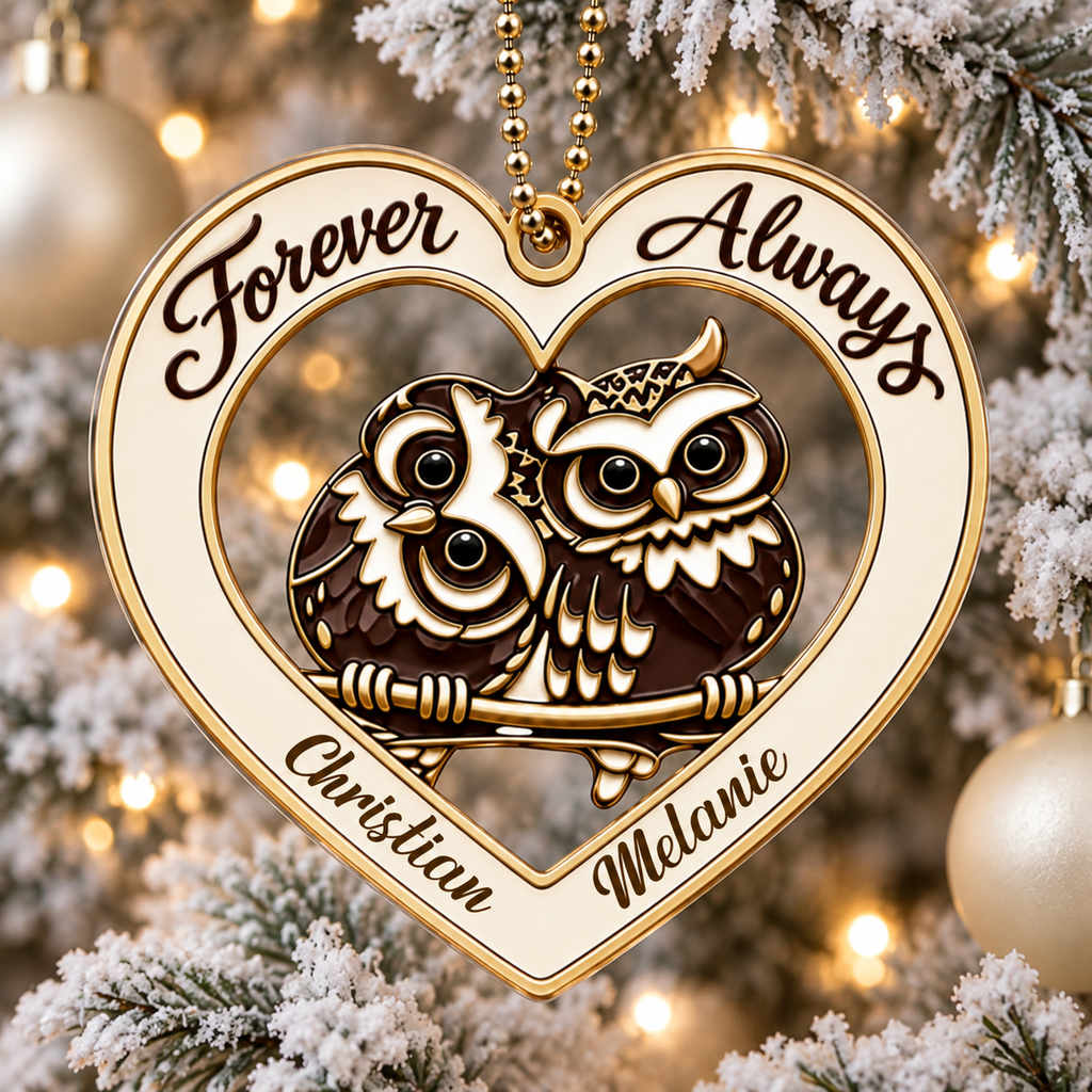 Personalized Couple Owl Ornament - Custom Names Forever and Always with Owl Couple Heart Car Ornament - Gift for Couples, Anniversary Gifts for Husband & Wife