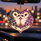 Couple Owl Heart Personalized Ornament - Custom Names Romantic Love with Owl Couple Heart Car Ornament - Gift for Couples, Anniversary Gifts for Husband & Wife, for Owl Lovers