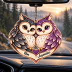 Couple Owl Heart Personalized Ornament - Custom Names Romantic Love with Owl Couple Heart Car Ornament - Gift for Couples, Anniversary Gifts for Husband & Wife, for Owl Lovers