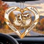 Couple Owl Heart Personalized Ornament - Custom Names Forever & Always with Owl Couple Heart Car Ornament - Gift for Couples, Anniversary Gifts for Husband & Wife, for Owl Lovers