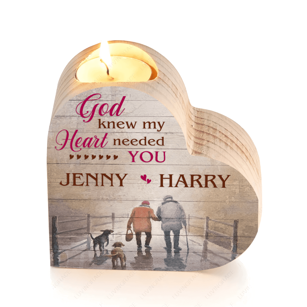 Old Couple And Dog God Blessed Personalized Candle Holder