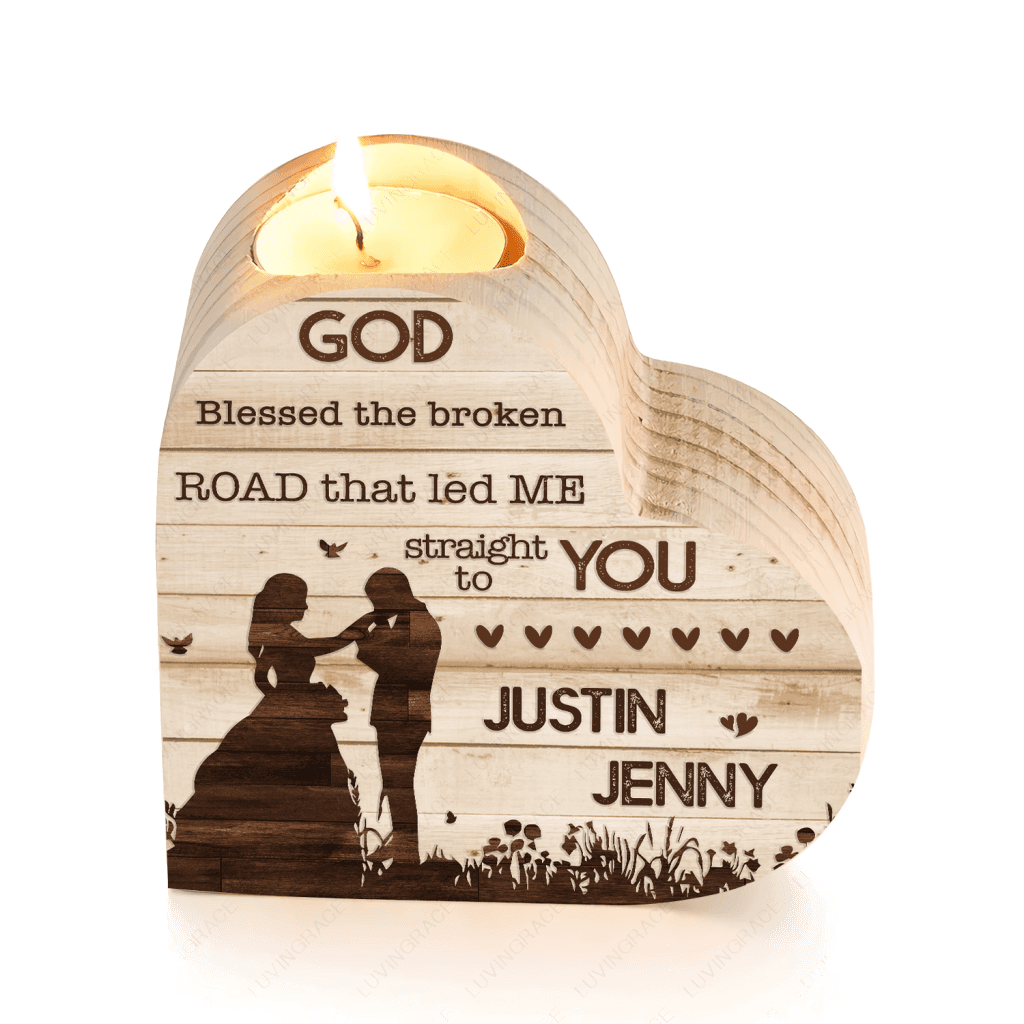 Old Wood Bride And Groom God Blessed Personalized Candle Holder