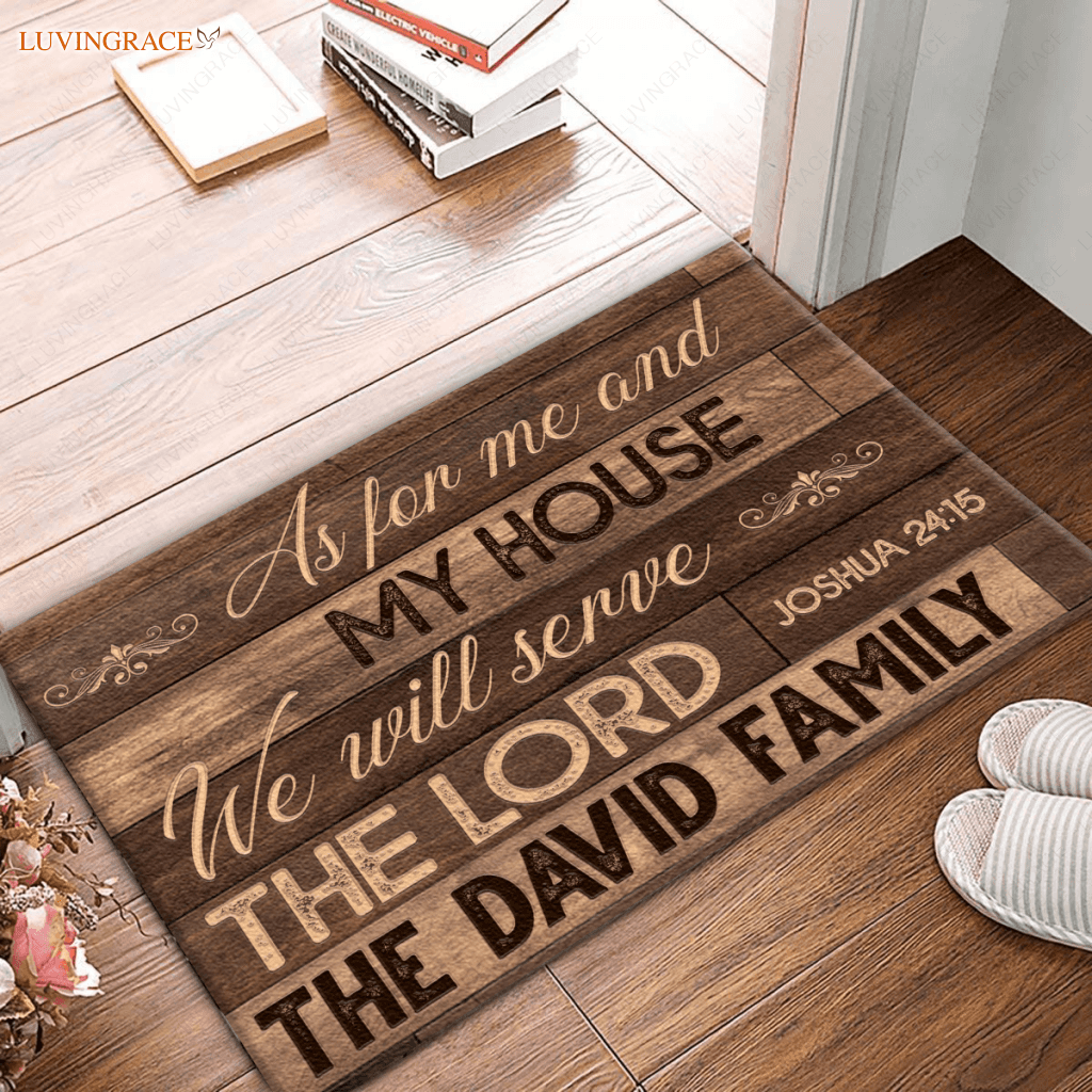 Old Wooden As For Me And My House Collection Family Name Personalized Doormat