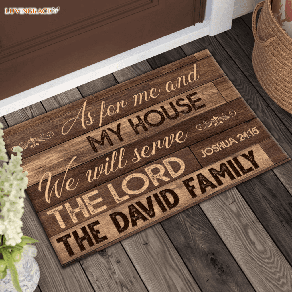 Old Wooden As For Me And My House Collection Family Name Personalized Doormat