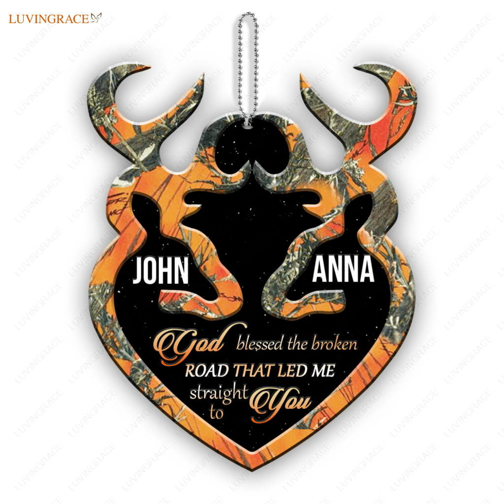Orange Camo Personalized Buck And Doe God Blessed Ornament