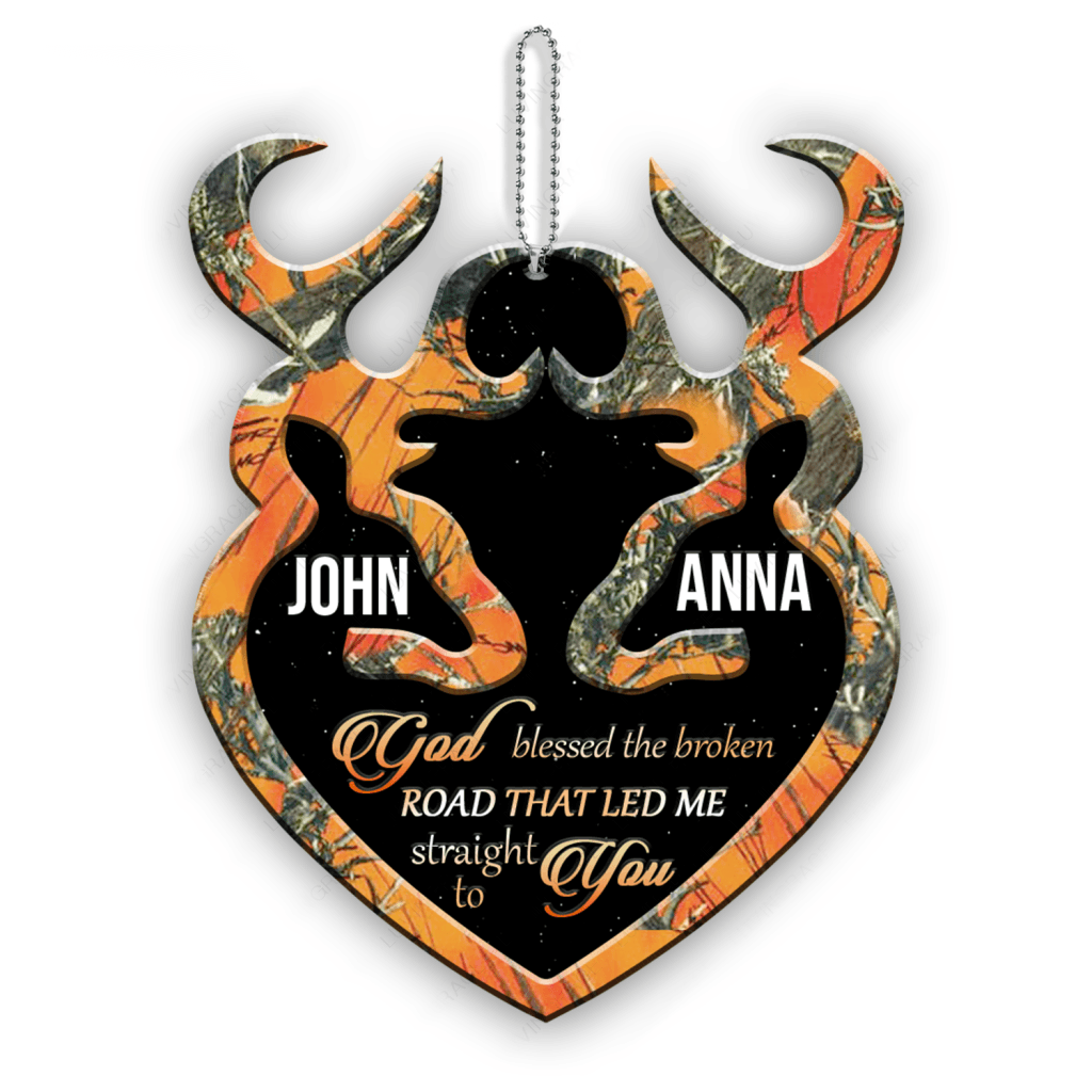Orange Camo Personalized Buck And Doe God Blessed Ornament