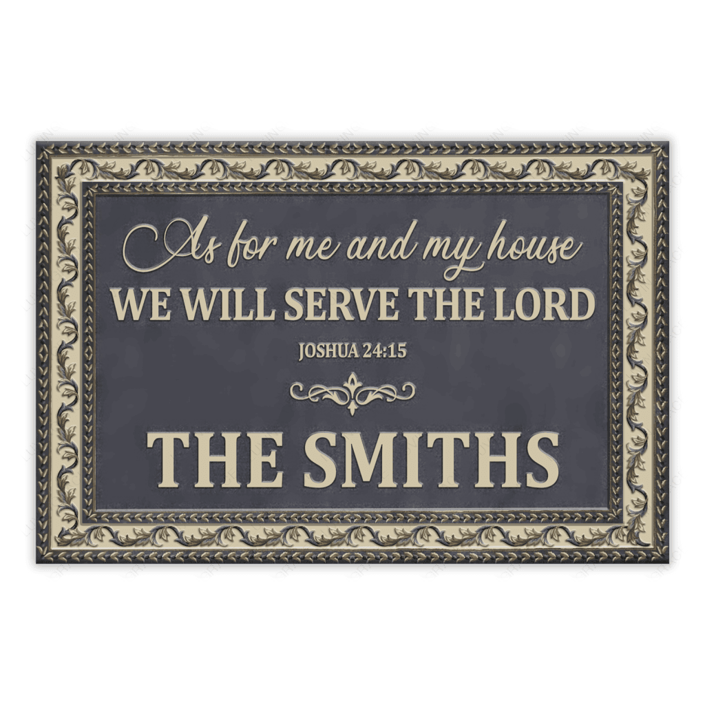 Oriental Slate Blue Serve The Lord Personalized Doormat