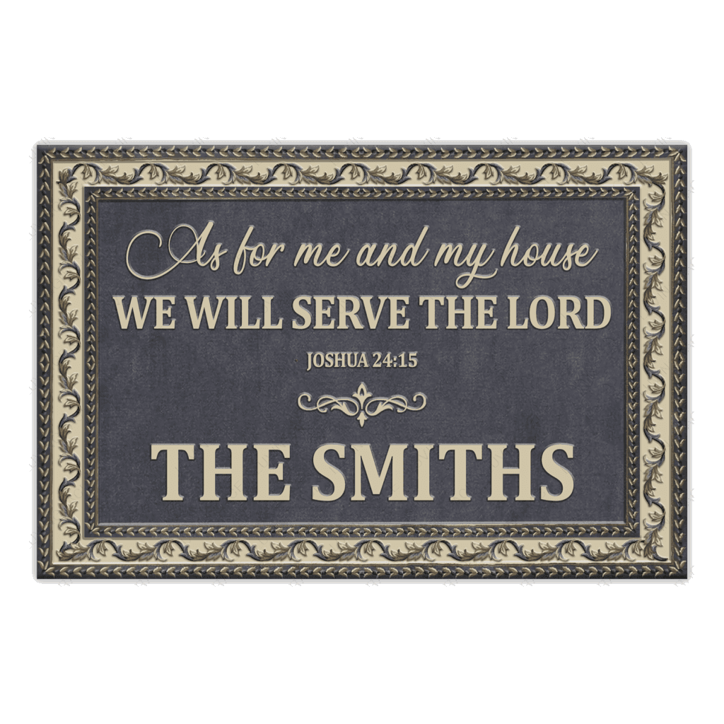 Oriental Slate Blue Serve The Lord Personalized Doormat