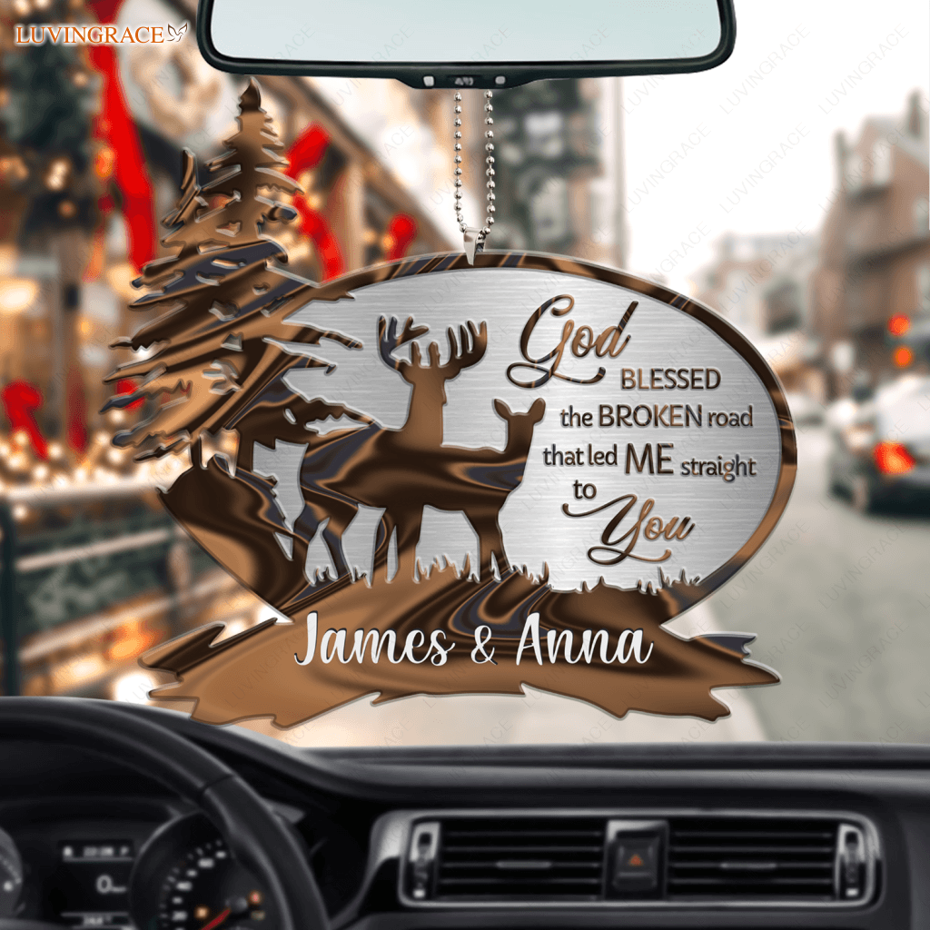 Outdoor Scene With Deers God Blessed Personalized Ornament