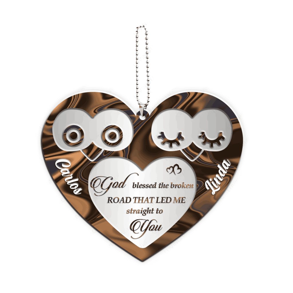 Owl Heart God Blessed Personalized Couple Ornament