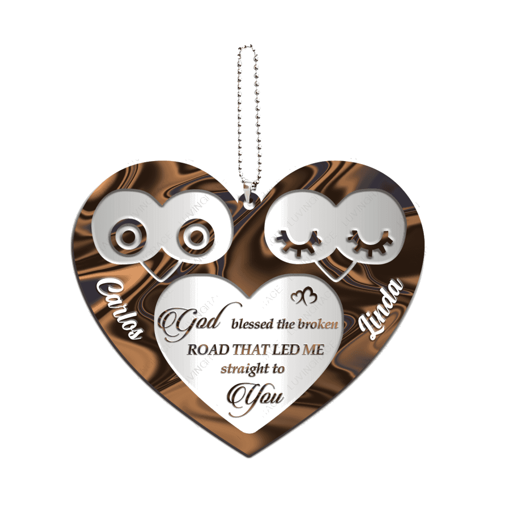 Owl Heart God Blessed Personalized Couple Ornament