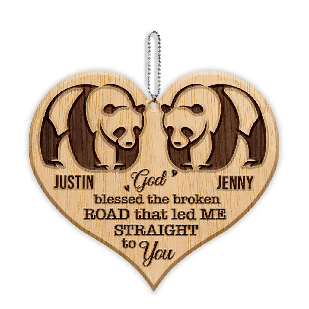 Panda Couple God Blessed Personalized Wood Engraved Ornaments