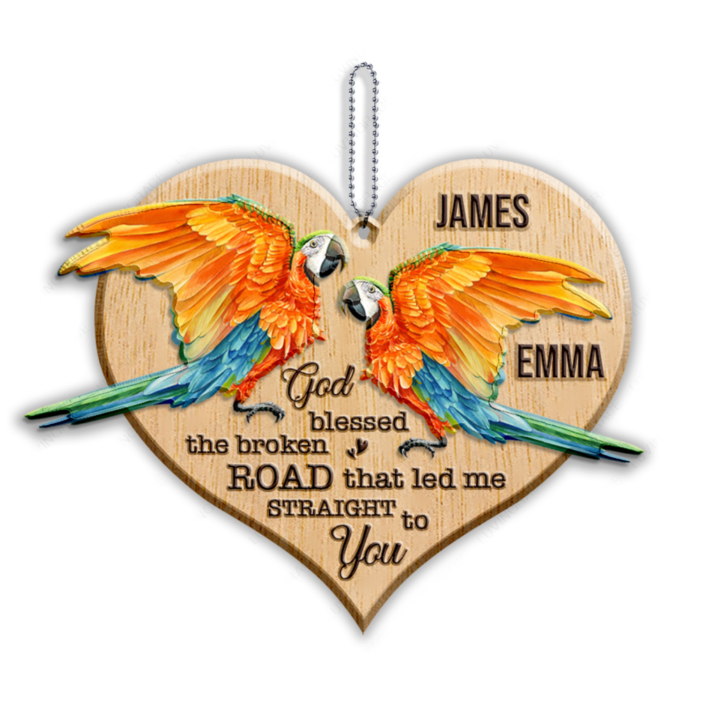 Parrot Couple God Blessed Personalized Wood Engraved Ornaments