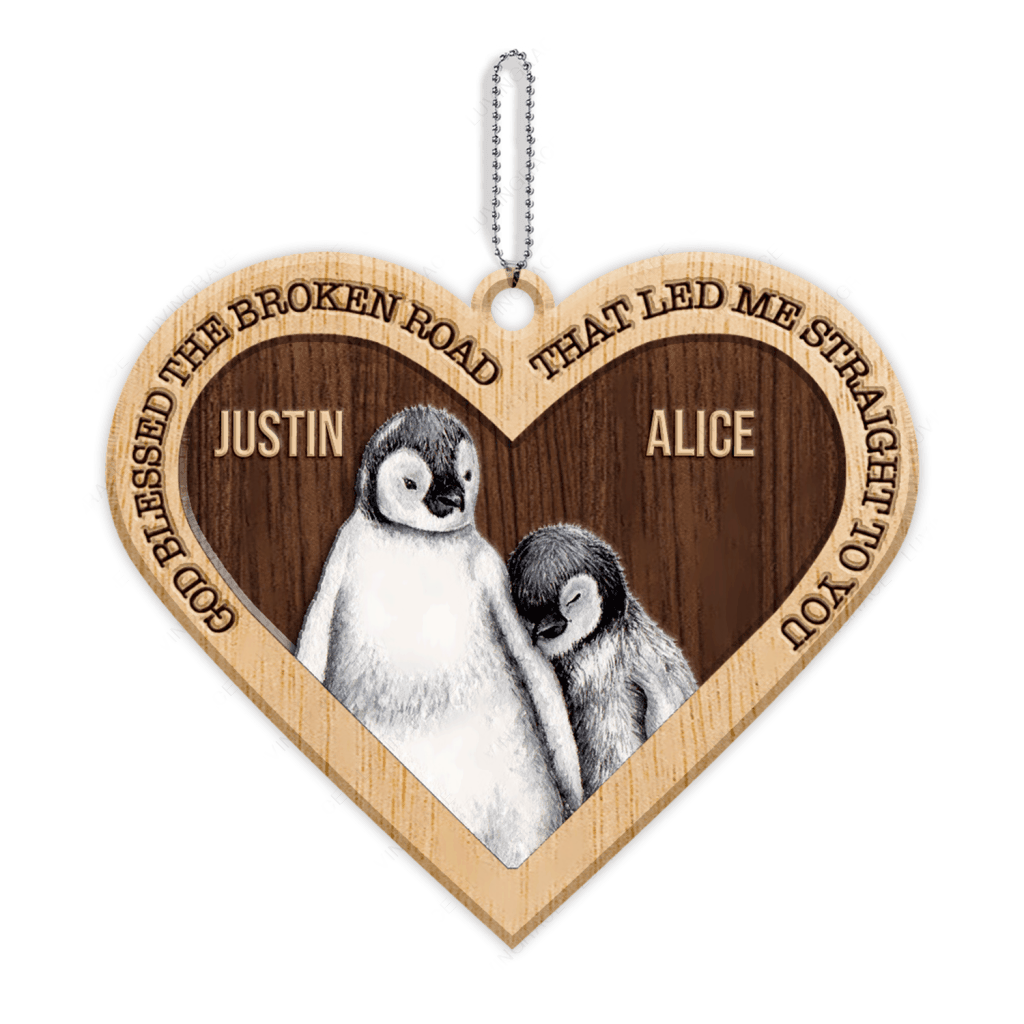 Penguin Couple God Blessed Personalized Wood Engraved Ornaments
