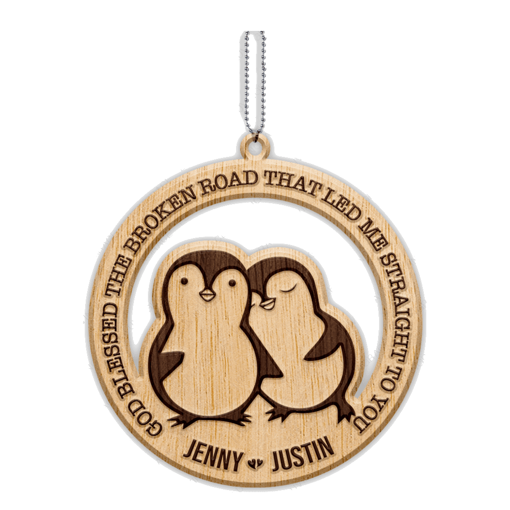 Penguin Couple God Blessed Personalized Wood Engraved Ornaments