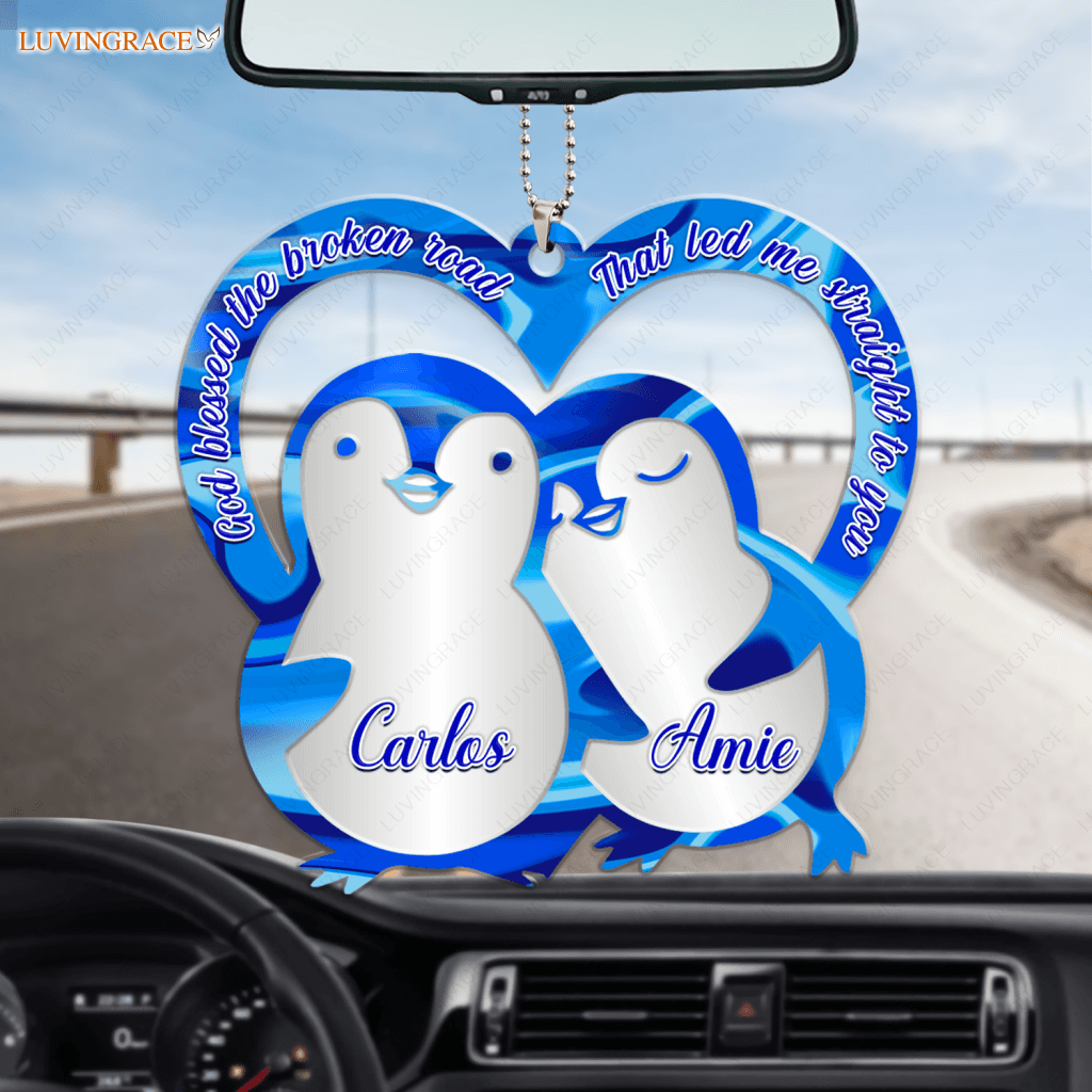 Penguins In Love God Blessed Personalized Couple Ornament