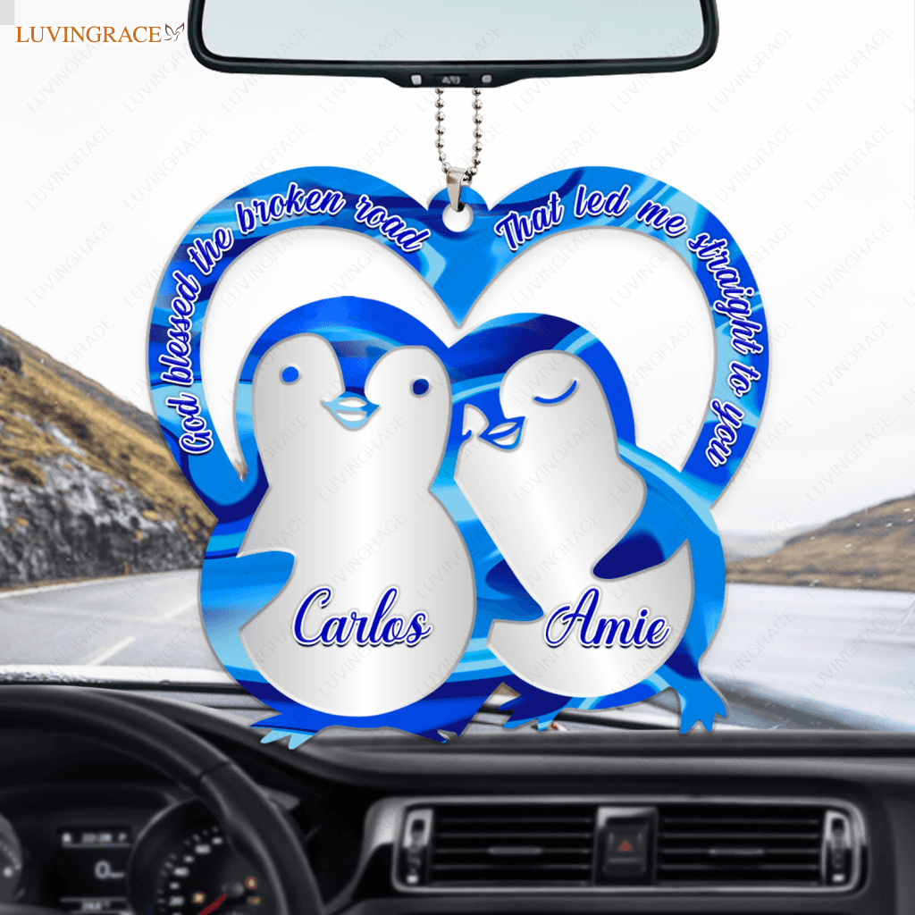 Penguins In Love God Blessed Personalized Couple Ornament