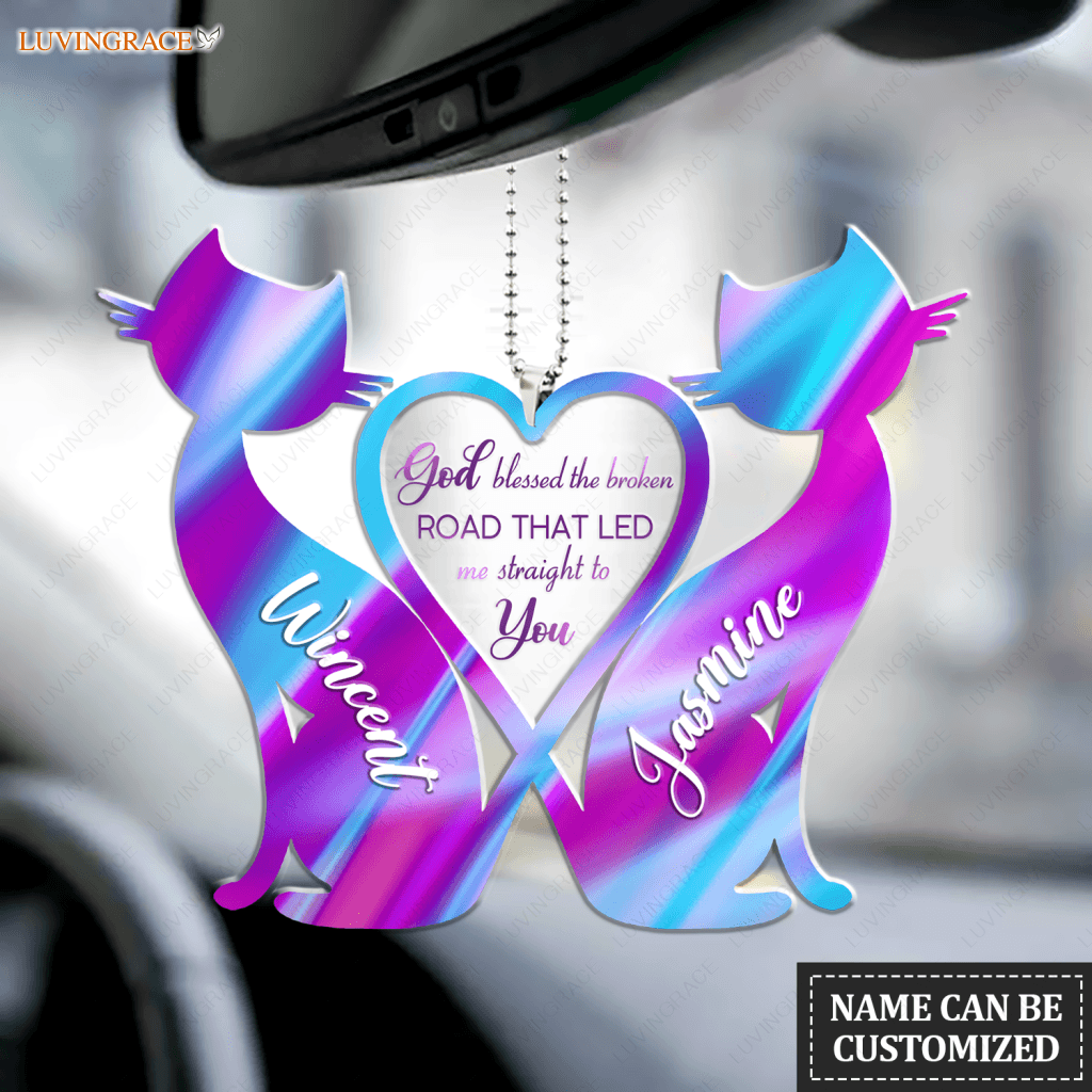 Personalize Couple Cat God Blessed Ornament
