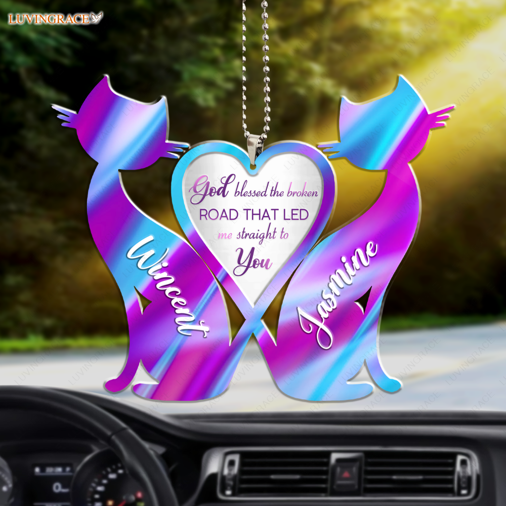 Personalize Couple Cat God Blessed Ornament