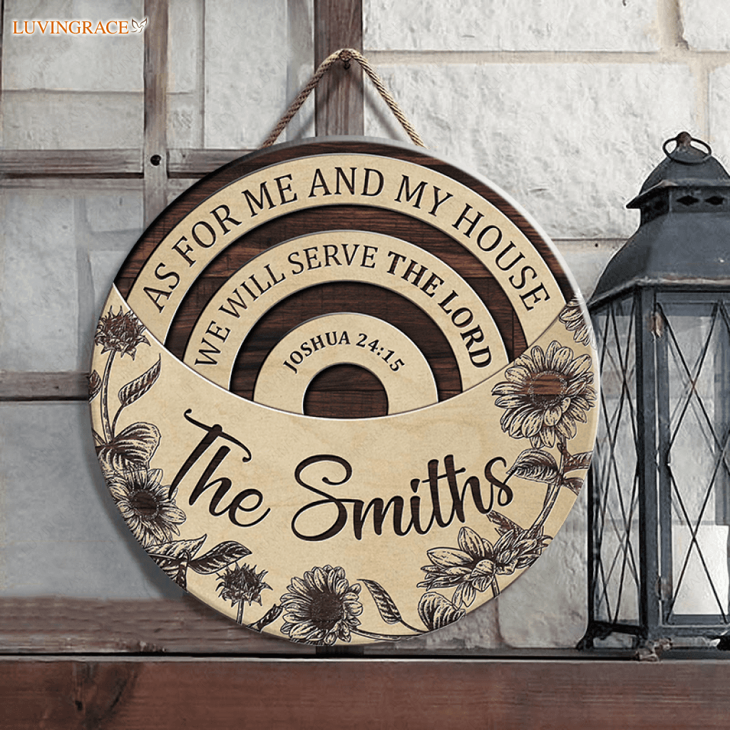 Personalized As For Me And My House Half Moon Circle Sign Wood