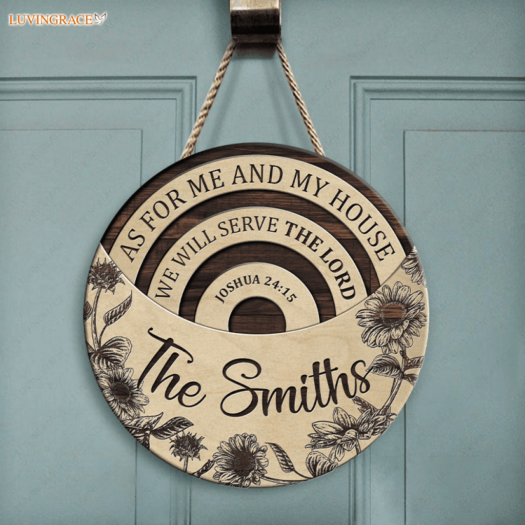 Personalized As For Me And My House Half Moon Circle Sign Wood
