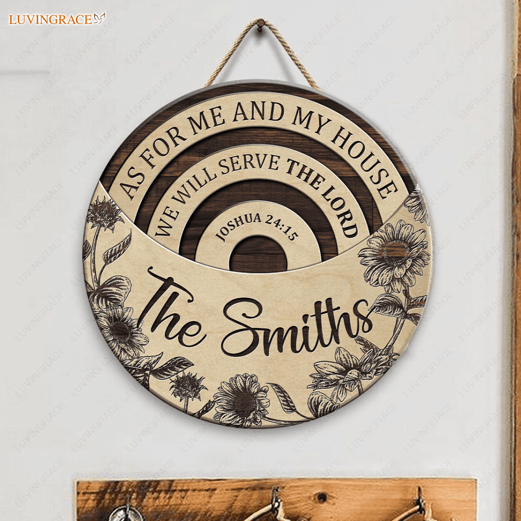 Personalized As For Me And My House Half Moon Circle Sign Wood