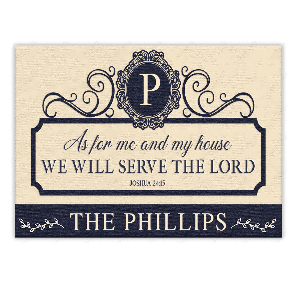 Personalized As For Me And My House Navy And Tan Doormat