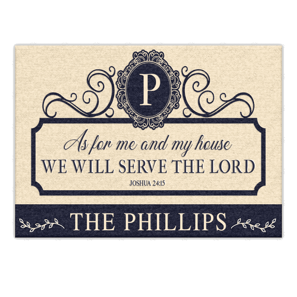 Personalized As For Me And My House Navy And Tan Doormat