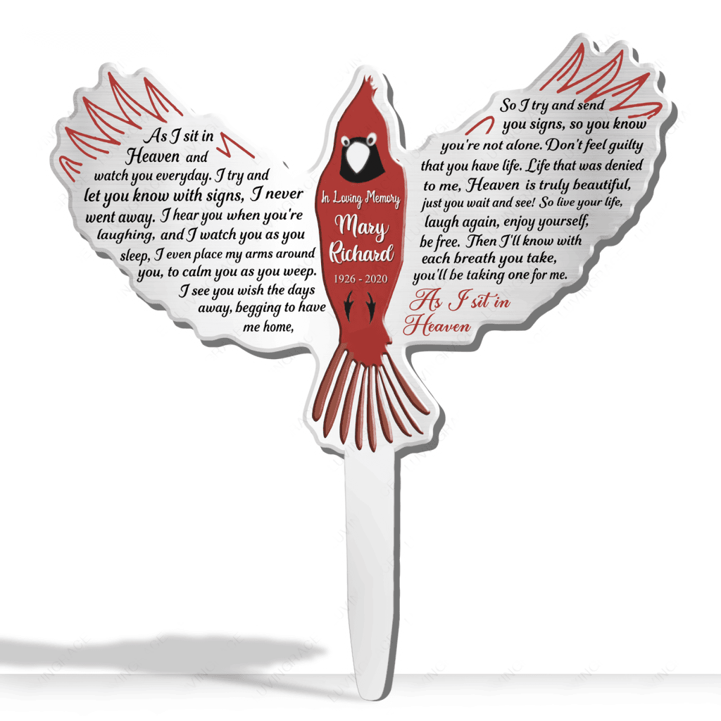 Personalized As I Sit In Heaven Cardinal Plaque Stake